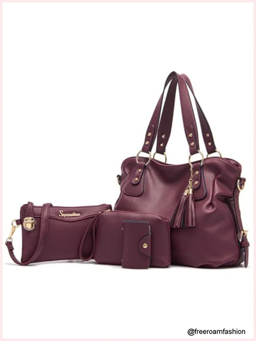 Fashion Handbag Hobo Tote Purse Set 4pcs Soft PU Leather Large Capacity